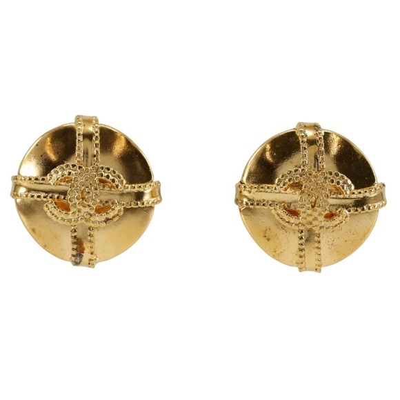 CHANEL Gold Logo Earrings